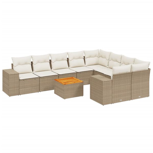 vidaXL Garden Sofa Set Beige PE rattan Large UV-resistant materials