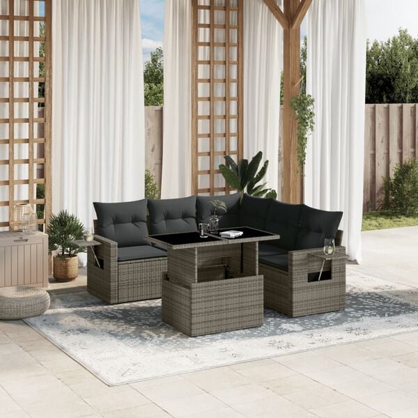 vidaXL Garden Sofa Set Grey PE Rattan, Powder-Coated Steel, Tempered Glass