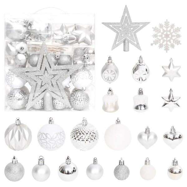 vidaXL Christmas Bauble Set Silver and white Plastic Multiple sizes