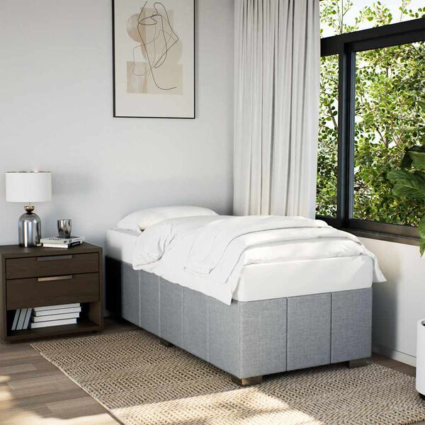vidaXL Bed Frame Light Gray Polyester, Plywood, Engineered Wood Twin