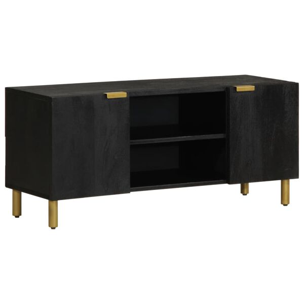 vidaXL TV Cabinet Black Engineered wood, Solid mango wood, Brass