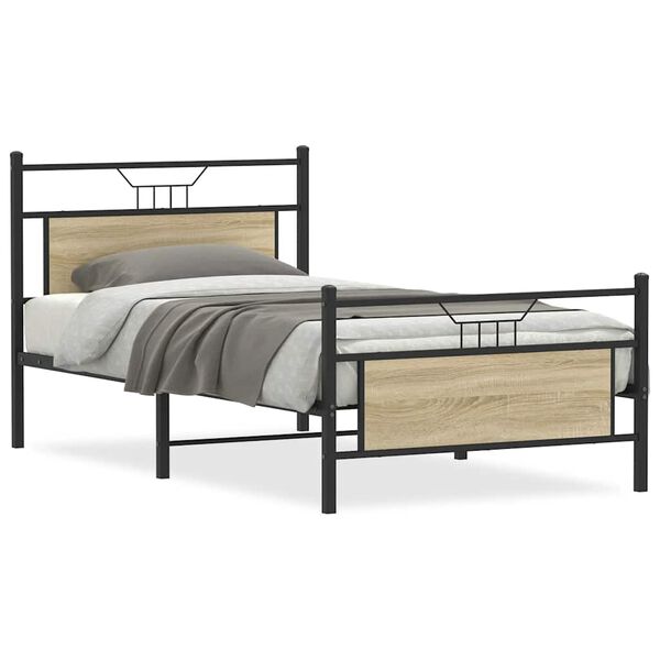 vidaXL Bed Frame Sonoma Oak Engineered Wood and Steel Single Bed Frame