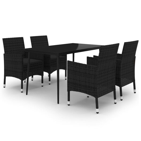 vidaXL Garden Dining Set Black PE rattan, Steel, Glass Medium Seats Many