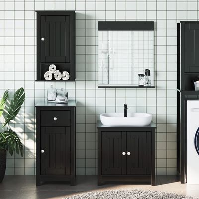 vidaXL 3 Piece Bathroom Furniture Set BERG Black Solid Wood Pine