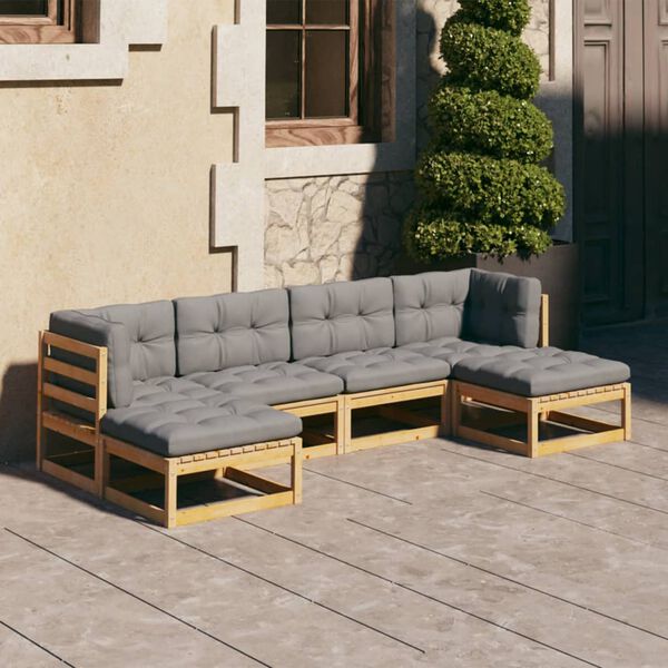 vidaXL Garden Lounge Set Grey Solid pinewood, 100% polyester 6 Piece