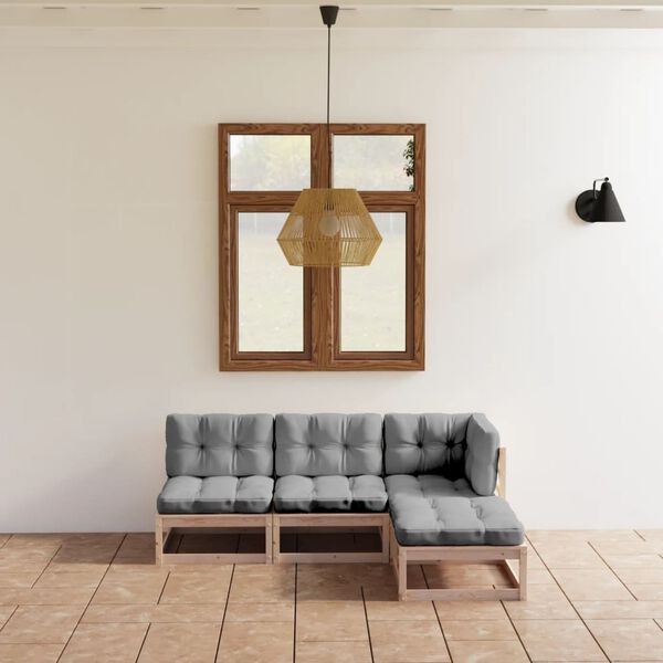 vidaXL Garden Lounge Set Grey, Natural Wood Solid pinewood, 100% polyester