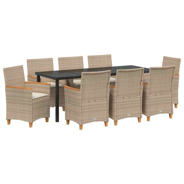 vidaXL Garden Dining Set 9 pcs Beige poly rattan
