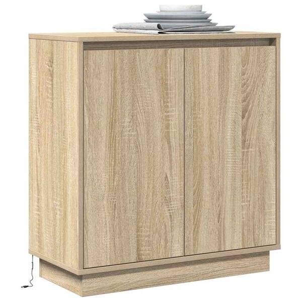 vidaXL LED Sideboard with Shelf Sonoma Oak 27.95 x 13.58 x 29.53 in