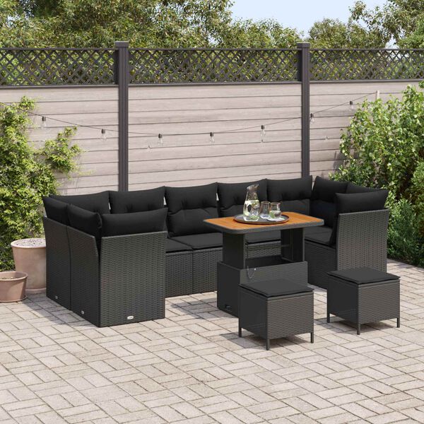 vidaXL Garden Sofa Set with Cushion with Storage Manual 10 pcs Black
