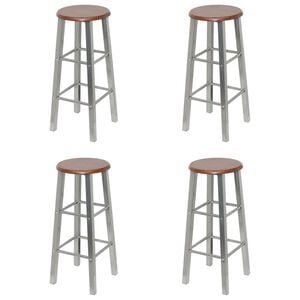 vidaXL Bar Stool Set of 4 Silver and Brown Steel and MDF Standard