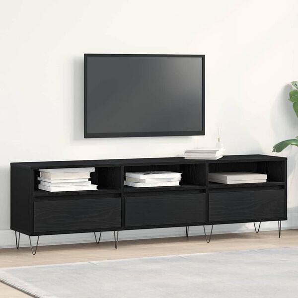 vidaXL TV Cabinet Black Oak 59.06 x 11.81 x 17.52 in Engineered Wood