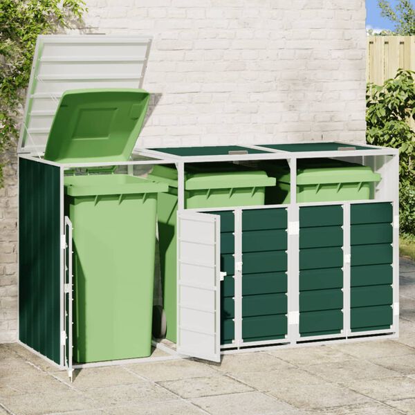 vidaXL Wheelie Bin Storage for Triple Bins Green 85"x31.9"x45.3" Steel