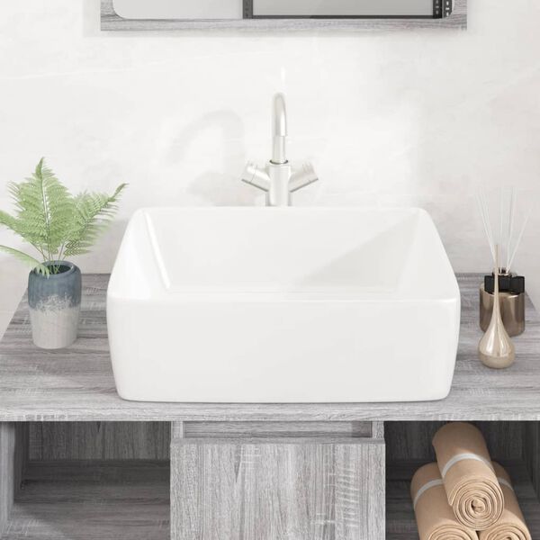 vidaXL Wash Basin White 18.9"x14.6"x5.1" Ceramic Rectangle