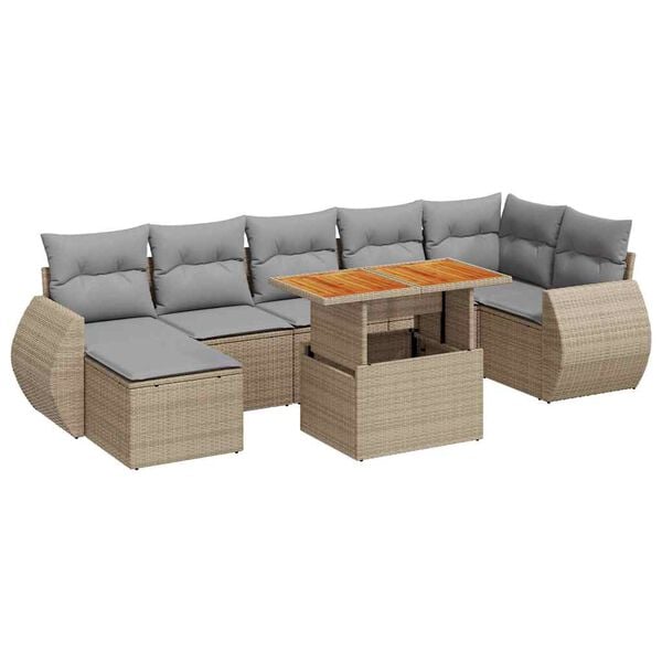 vidaXL Garden Sofa Set Beige PE rattan Large Adjustable Feet