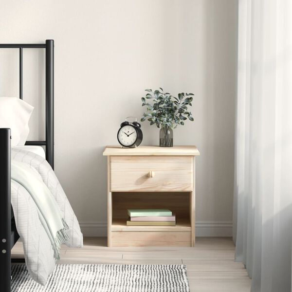 vidaXL Bedside Cabinet Natural Solid Pine Wood 16.1x13.8x16.1 in
