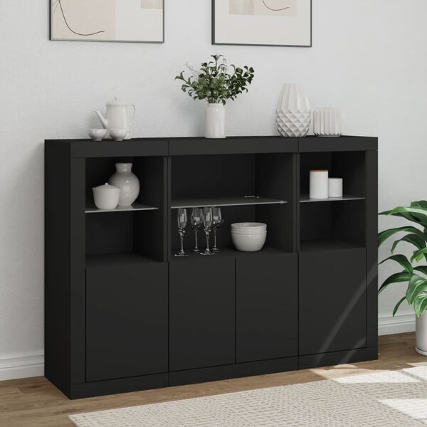 vidaXL Sideboard Set of 3 Black Engineered wood, glass Standard
