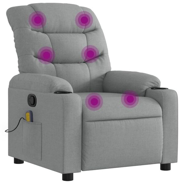 vidaXL Massage Recliner Chair Light Grey Fabric (100% polyester) Standard