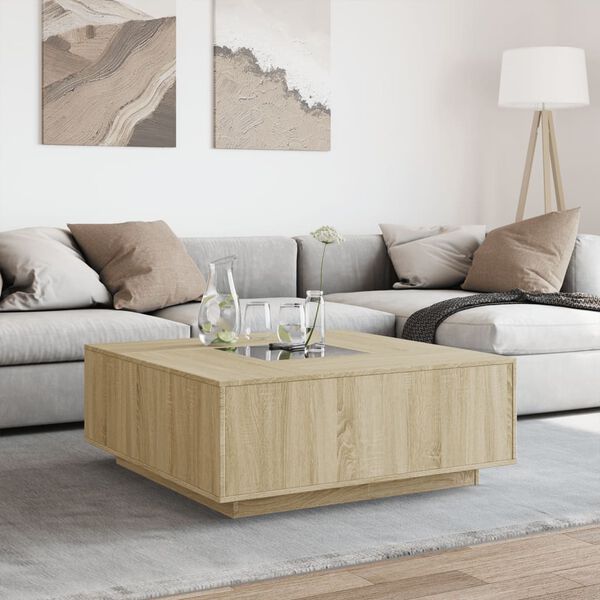 vidaXL Coffee Table Sonoma oak Engineered wood, glass 39.4x39.4 in