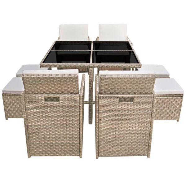 vidaXL Outdoor Dining Set Grey/Beige with Cream White Cushions