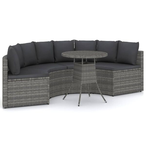 vidaXL 5 Piece Patio Sofa Set with Cushions Poly Rattan Gray