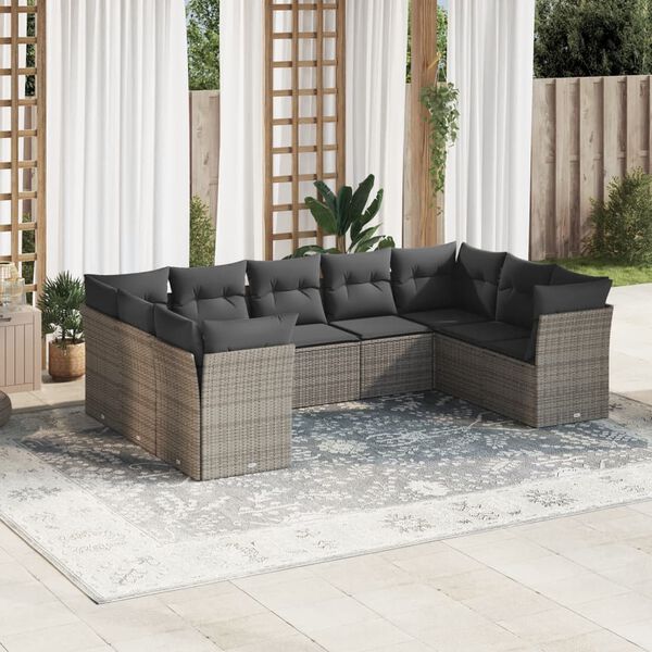 vidaXL Garden Sofa Set Grey PE Rattan, Powder-Coated Steel, Polyester, Foam