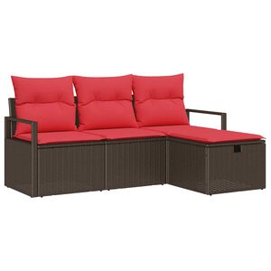 vidaXL Sofa Set with Cushion Manual 4 pcs Brown and Red Poly Rattan