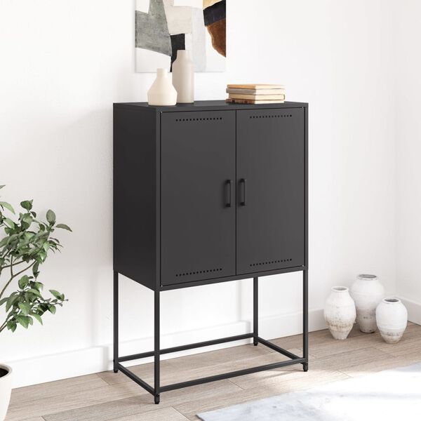 vidaXL Highboard Black Steel Medium Highboard Rectangular Industrial