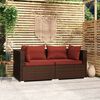 vidaXL 2-seater Sofa Brown Poly Rattan with Cinnamon Red Cushions