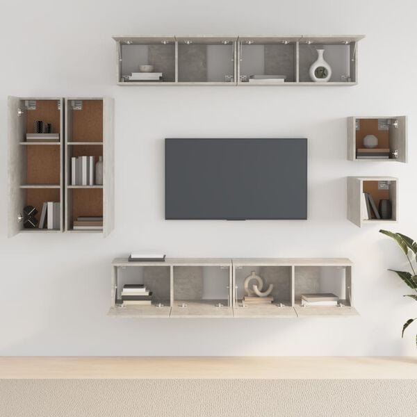 vidaXL TV Cabinet Set Set of 8 Concrete Grey Engineered Wood