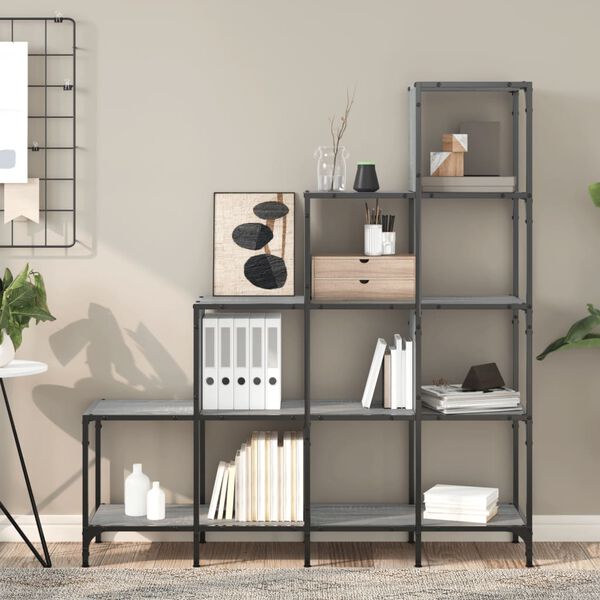 vidaXL Bookcase Grey Sonoma Engineered Wood, Metal Medium