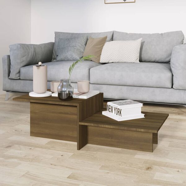 vidaXL Coffee Table Brown Oak Engineered Wood Medium Decorative Inlays