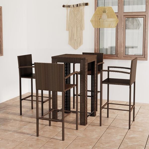 vidaXL Garden Bar Set Brown PE Rattan Medium Footrest