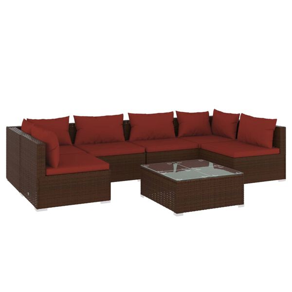 vidaXL 7 Piece Patio Lounge Set with Cushions Poly Rattan Brown