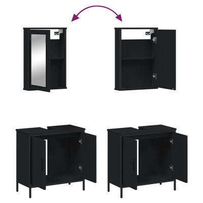 Left and right view of modular bathroom vanity set showing two unit frames and rotation icons
