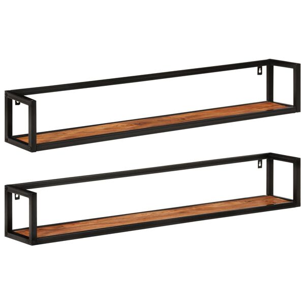 vidaXL Wall Shelf Set of 2 Natural wood and black
