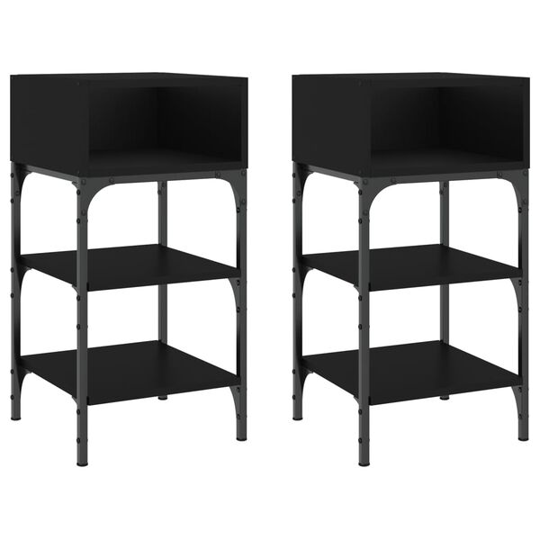 vidaXL Bedside Table Set of 2 Black Engineered wood, iron Medium