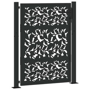 vidaXL Garden Gate Black 39.4x49.2" Steel Leaf Design