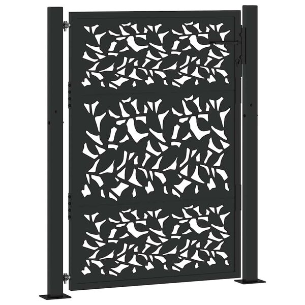 vidaXL Garden Gate Black 39.4x49.2" Steel Leaf Design