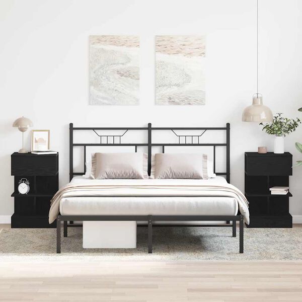 vidaXL Bedside Cabinet 2 pcs Black Oak 15.75 x 13.78 x 25.59 in