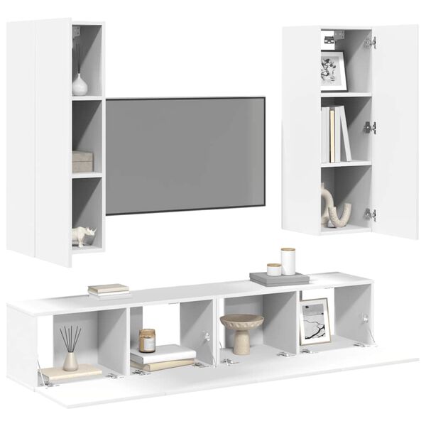 vidaXL TV Cabinet Set of 4 White Engineered Wood Medium TV Cabinet