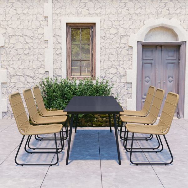 vidaXL Dining Set Oak Poly rattan 7 Piece Set Stackable Dining Set