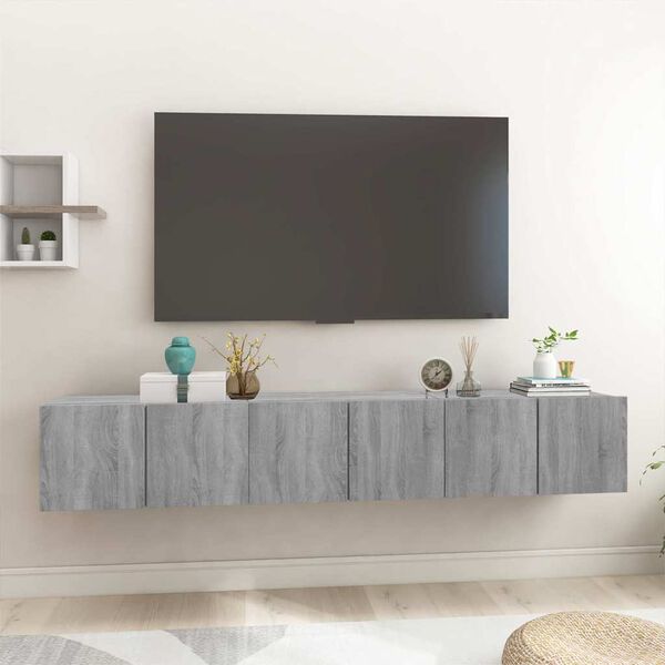 vidaXL TV Cabinet Set Wall-mounted 3 pcs Grey Engineered Wood