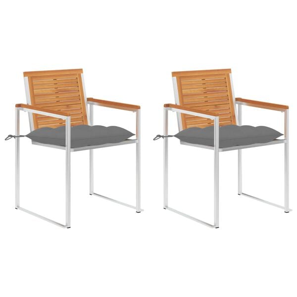 vidaXL Patio Chairs with Cushions 2 pcs Solid Acacia Wood and Steel