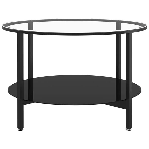 vidaXL Tea Table Black and Transparent Tempered Glass, Powder-Coated Iron