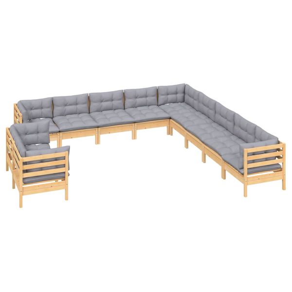 vidaXL Garden Lounge Set Grey Solid pinewood, 100% polyester fabric Large