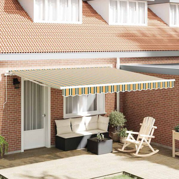vidaXL Retractable Awning Manual Green and yellow 157.48" x 137.80