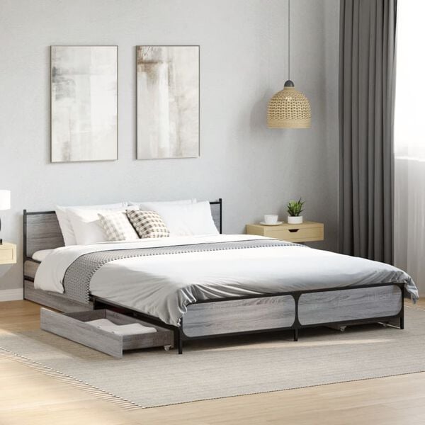 vidaXL Bed Frame Grey Sonoma Engineered wood King Size Bed Frame