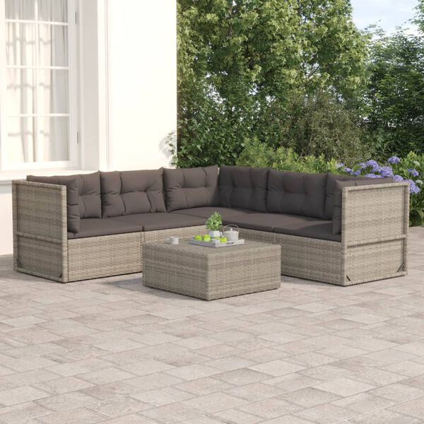 vidaXL Garden Lounge Set Grey PE rattan, Powder-coated steel 5 Piece Set
