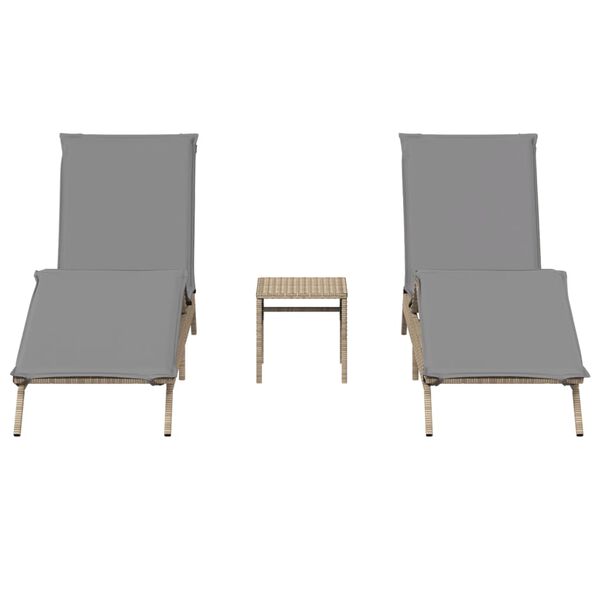 vidaXL Sun Lounger Set of 2 Beige PE rattan 78.7 in x 23.2 in x 10.2 in