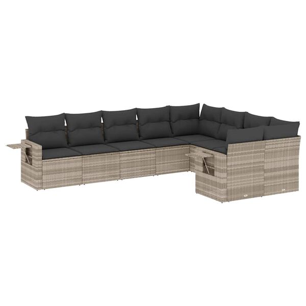 vidaXL Garden Sofa Set Light Grey PE rattan, Powder-coated steel, Polyester